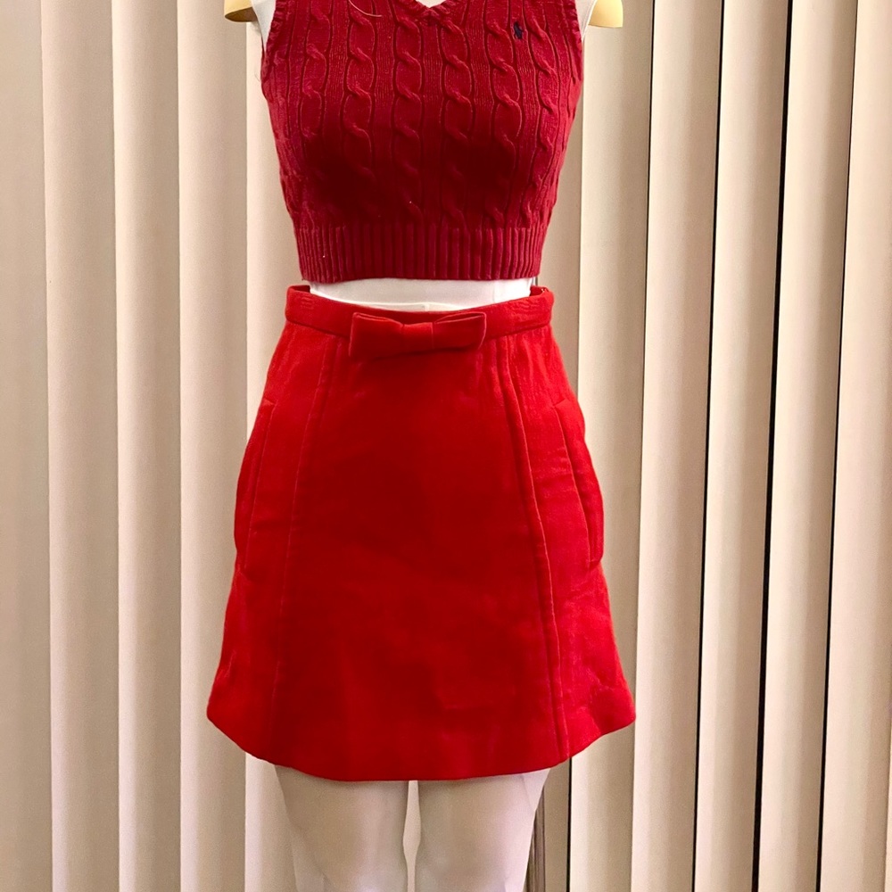 Red Miu Miu Bow Mini Skirt